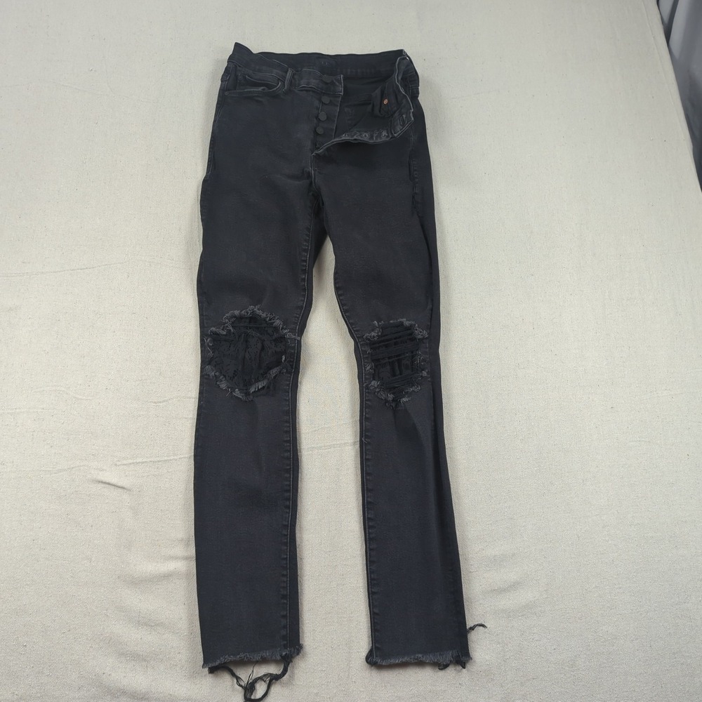Mother Jeans Womens 28 Black Super Stunner Ankle Fray Baa Baa Black Sheep